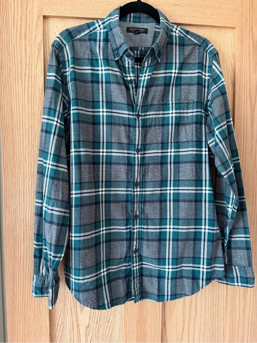 Banana Republic Teal and Gray Plaid Long-Sleeve Button-Down Shirt